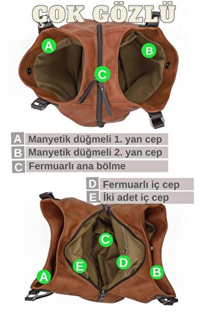 Cappadocia Vintage Kiremit PU Deri Günlük Omuz Çantası Üç Bölmeli Hobo - Tote El Çantası