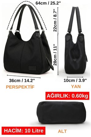 5086 Parlak Siyah 3 Bölmeli Günlük Kadın Omuz Çantası (Yumuşak PU Deri Tote)