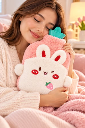 Tavşan Figürlü Yumuşak Peluş Eldivenli Sıcak Su Torbası 2lt
