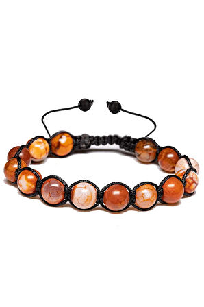 Sertifikalı Turuncu Beyaz Akik Taşı Bileklik - Makrome