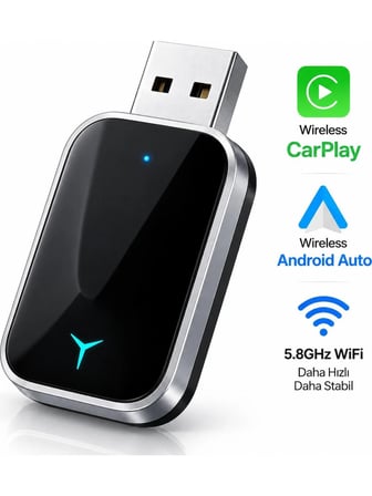 Luve Store 2in1 Kablosuz CarPlay Android Auto Adaptör Wireless Dönüştürücü USB Type-C OTG Mini Araç Bağlantı Aparatı