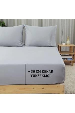 Battal Boy Pamuklu Lastikli Çarşaf Açık Gri