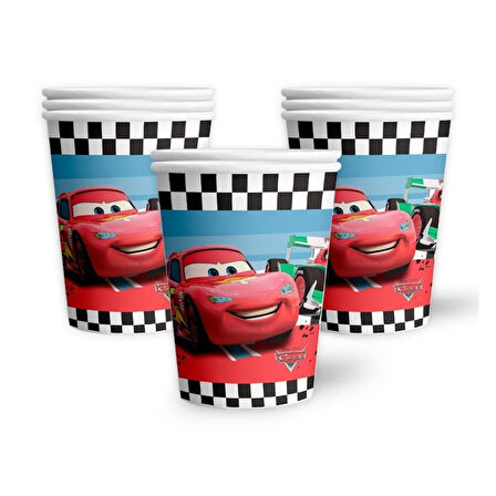 ARABALAR CARS (ŞİMŞEK MCQUEEN) TEMALI KARTON TABAK VE BARDAK SETİ 8+8 ADET