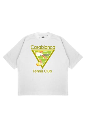 Unisex Oversize CASABLANCA GREEN TENNIS Baskılı Boxy Fit Kalın Kumaşlı (240gsm) T-shirt