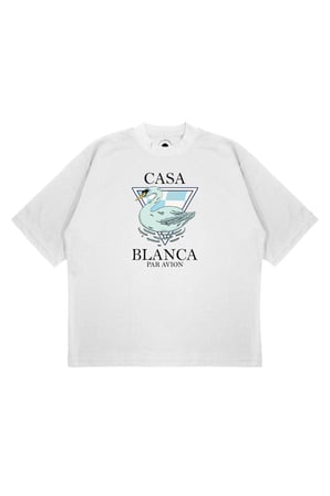 Unisex Oversize CASABLANCA KUĞU Baskılı Boxy Fit Kalın Kumaşlı (240gsm) T-shirt