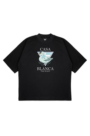 Unisex Oversize CASABLANCA KUĞU Baskılı Boxy Fit Kalın Kumaşlı (240gsm) T-shirt