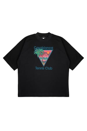 Unisex Oversize CASABLANCA ÜÇGEN GÜNBATIMI Baskılı Boxy Fit Kalın Kumaşlı (240gsm) T-shirt