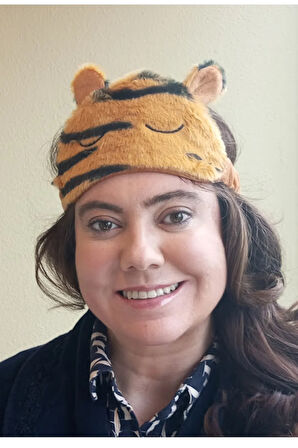 Caş Dekorasyon Leopar Desenli Kulak Detaylı Peluş Uyku Bandı