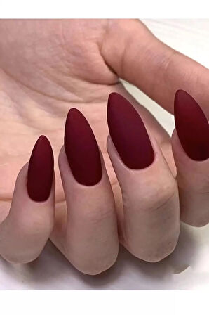 Caş Dekorasyon Bordo Renk 12'li Takma Tırnak (Yapıştırıcılı)