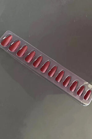 Caş Dekorasyon Bordo Renk 12'li Takma Tırnak (Yapıştırıcılı)