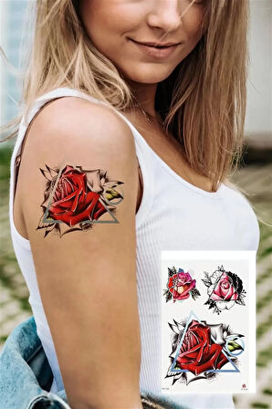 Caş Dekorasyon Üçgen Gül Geçici Dövme Tattoo