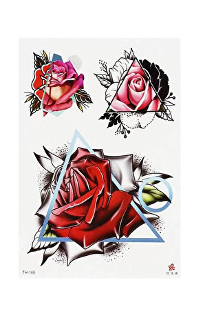 Caş Dekorasyon Üçgen Gül Geçici Dövme Tattoo