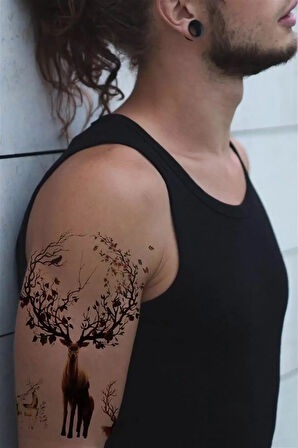Caş Dekorasyon Geyik Figürlü Geçici Dövme Tattoo