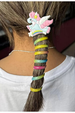 Caş Dekorasyon Mavi Renk Unicorn Figürlü Yaylı Spiral Toka