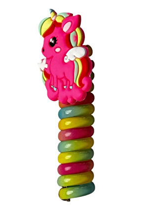 Caş Dekorasyon Fuşya Renk Unicorn Figürlü Yaylı Toka Spiral Toka Makarna Toka
