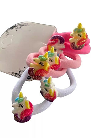 Caş Dekorasyon 6'lı Karışık Renk Unicorn Figürlü Lastik Toka Set