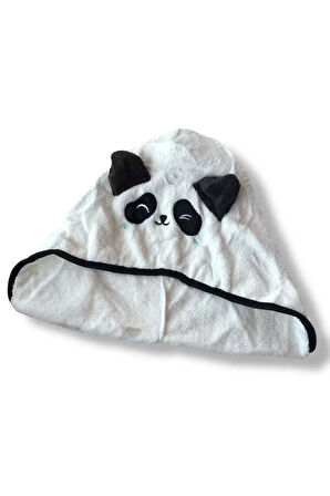 Caş Dekorasyon Beyaz Renk Panda Figürlü Lastikli Saç Havlusu/ Bonesi