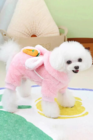 Caş Dekorasyon Pembe Renk Havuç Figürlü Çantalı Peluş XL Köpek Tulum