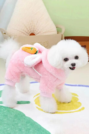 Caş Dekorasyon Pembe Renk Havuç Figürlü Çantalı Peluş XXL Köpek Tulum