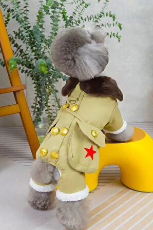 Caş Dekorasyon Bej Renk Çantalı Peluş Astar XL Köpek Tulum/Mont