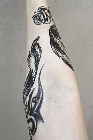 Caş Dekorasyon Tüy Ve Gül Figürlü Geçici Dövme Tattoo