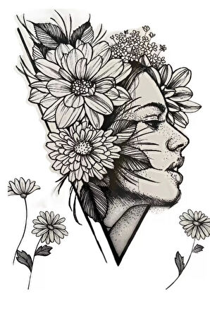 Caş Dekorasyon Kadın Ve Çiçek Figürlü Geçici Dövme Tattoo