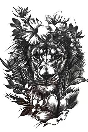 Caş Dekorasyon Aslan Ve Çiçek Figürlü Geçici Dövme Tattoo