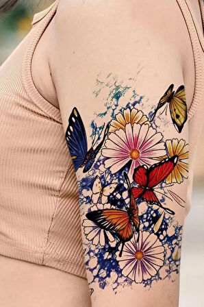 Caş Dekorasyon Çiçek Ve Kelebek Figürlü Geçici Dövme Tattoo