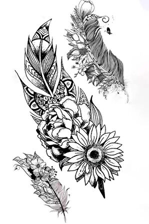 Caş Dekorasyon Tüy Figürlü Geçici Dövme Tattoo