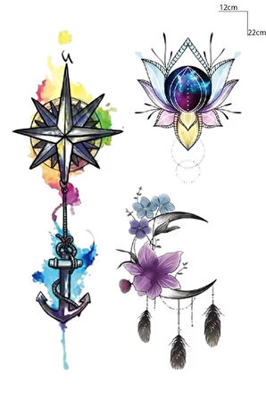 Caş Dekorasyon Karışık Figürlü Geçici Dövme Tattoo