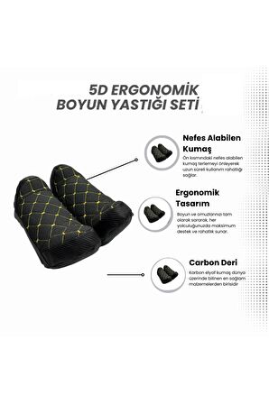 5D Ergonomik Oto Boyun Yastığı Seti 2 Adet Siyah Sarı