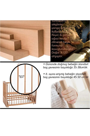 Ahşap Beşik Anne Yanı Yeni Doğan Asya Organik Bebek Beşiği UYKU SETSİZ + TEKERLEKLİ