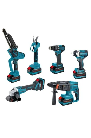 CATPOWER KÖMÜRSÜZ AKÜLÜ 6 LI SET: MATKAP, SOMUN SIKMA, KIRICI DELİCİ, AVUÇ TAŞLAMA, ZİNCİRLİ TESTERE, DAL BUDAMA 20V 4.0Ah