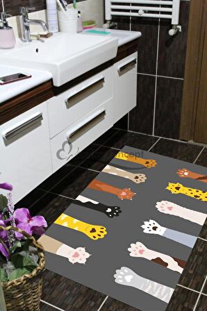 Pati Desen Banyo Paspası, Kedili Banyo Paspası, Kedi Patili Paspas, Dekoratif Paspas, 60x100 Paspas