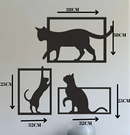 3 Parça Sevimli Kedi Figürlü Lazer Kesim Duvar Süsü
