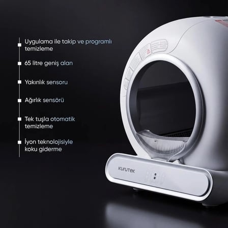 CAT-65 Akıllı Kedi Tuvaleti – 65L, 9L Atık Haznesi, WiFi, Mobil Kontrol, Otomatik Temizleme