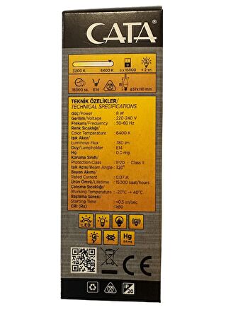 Cata CT-4083 8W 6400K Beyaz Led Buji Ampul E14 Duylu (5 Adet)