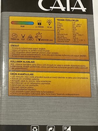 Cata CT-4061 Disco Led Ampul RGB 3W E27 Duylu