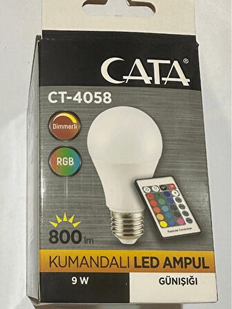 Cata CT-4058 9W 2700K (Sarı) RGB Kumandalı Led Ampul E27 Duylu (2 Adet)