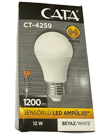 Cata CT-4259 12W 6400K (Beyaz Işık) Sensörlü E27 Duylu Led Ampul (2 Adet)