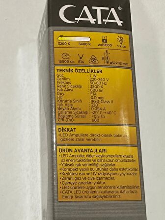 Cata CT-4080 7W 3200K (Günışığı) E14 Duylu Led Kıvrık Buji Ampul (8 Adet)