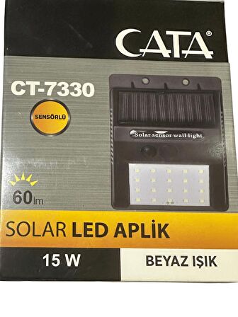 Cata CT-7330 15W 6400K (Beyaz Işık) Sensörlü Solar Güneş Panelli Led Aplik