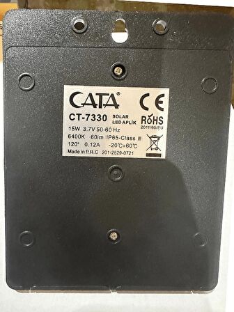 Cata CT-7330 15W 6400K (Beyaz Işık) Sensörlü Solar Güneş Panelli Led Aplik (2 Adet)