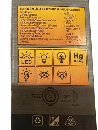 Cata CT-5204 7W 3200K (Gün Işığı) Akik Sıva Altı Led Spot (2 Adet)