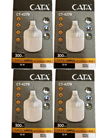 Cata CT-4279 30W 6500K (Beyaz Işık) Şarjlı Led Ampul (4 Adet)