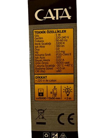 Cata CT-4221 5W 3200K (Günışığı) G9 Duylu Kapsül Ampul 