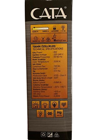 Cata CT-4091 8W 3200K (Günışığı) E27 Duylu Led Ampul