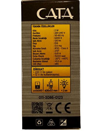 Cata CT-4261 2W 6500K (Beyaz Işık) E14 Duylu Mini Led Ampul