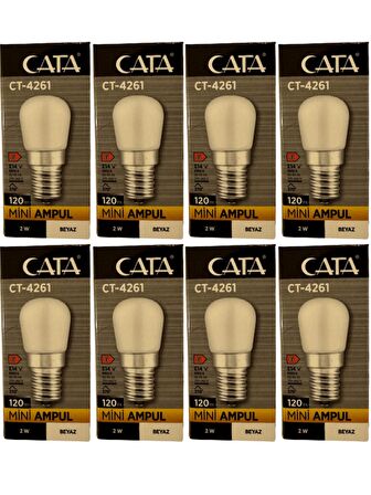 Cata CT-4261 2W 6500K (Beyaz Işık) E14 Duylu Mini Led Ampul (8 Adet)