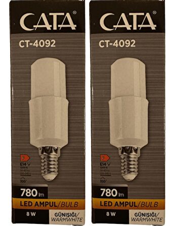 Cata CT-4092 8W 3200K (Günışığı) E14 Duylu Led Ampul (2 Adet)